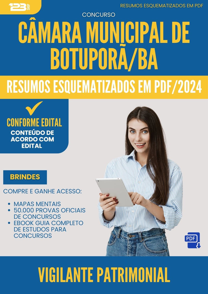 Resumos Esquematizados para Concurso Vigilante Patrimonial Camara da Prefeitura Botupora Ba 2024 - Conteúdo de Acordo com Edital
