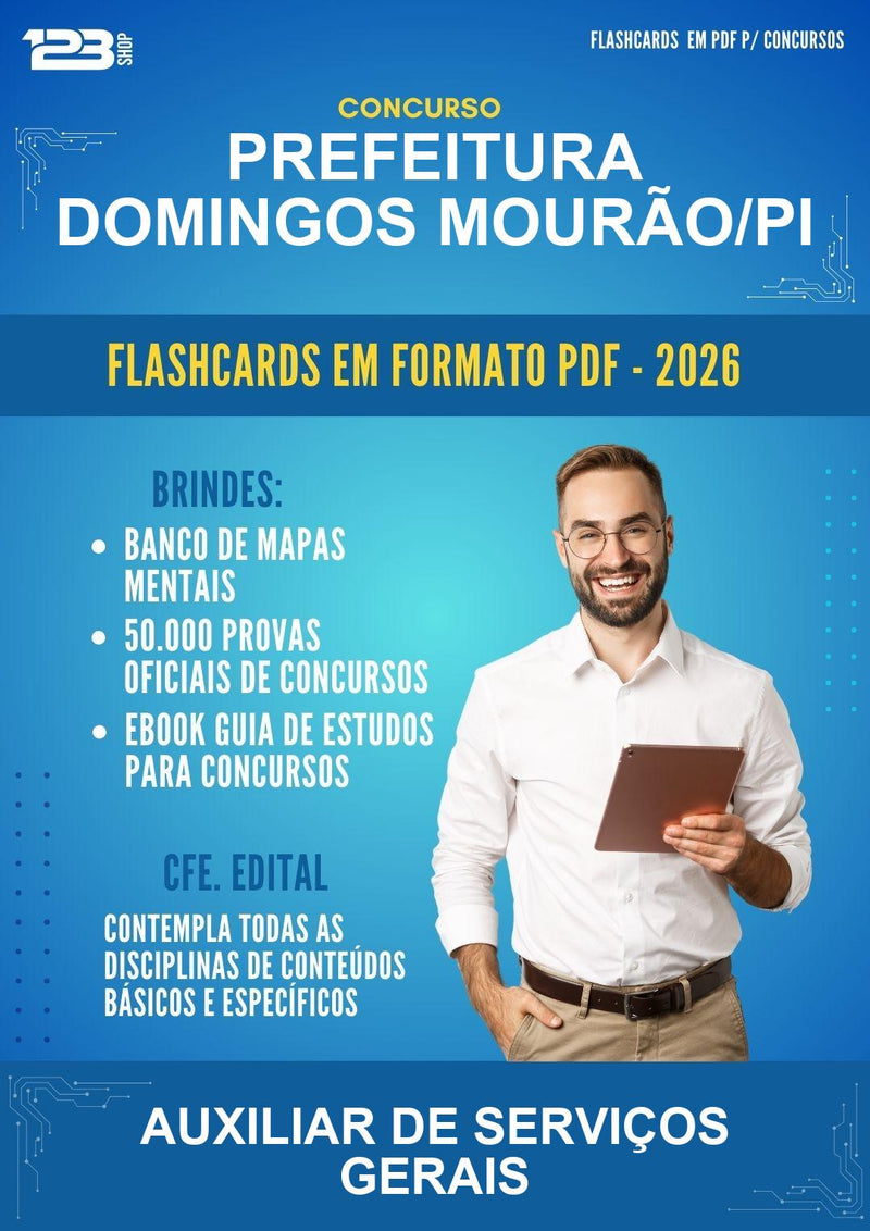 Flashcards em PDF para o Concurso Prefeitura Domingos Mourão/PI para Auxiliar de Serviços Gerais - 600 Flashcards
