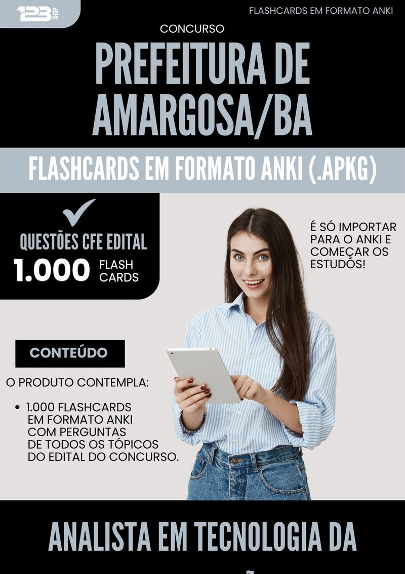 Flashcards para Concurso Analista Em Tecnologia Da Informacao da Prefeitura Amargosa Ba 2024 - 1.000 Flashcards de Acordo com Edital