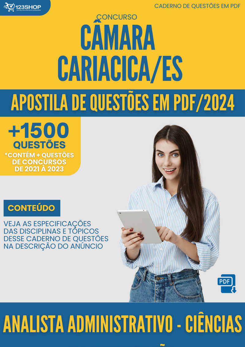 Apostila de Questões para Concurso Câmara Cariacica ES 2024 Analista Adm Ciências da Computação - Mais de 1.500 Questões | loja123shop