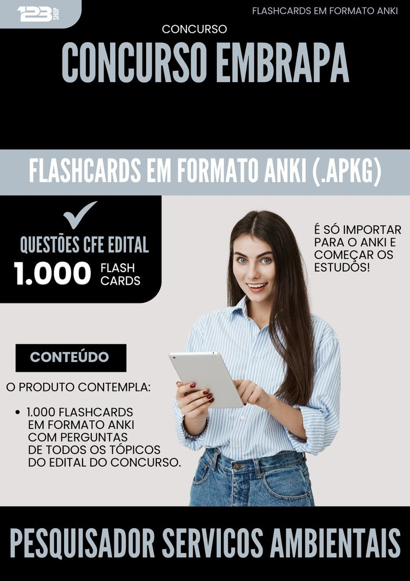 Flashcards para Concurso Pesquisador Servicos Ambientais Embrapa 2025 - 1.000 Flashcards de Acordo com Edital