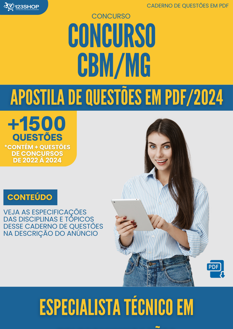 Apostila de Questões para Concurso CBM MG 2024 Especialista Técnico em Telecomunicações - Mais de 1.500 Questões | loja123shop