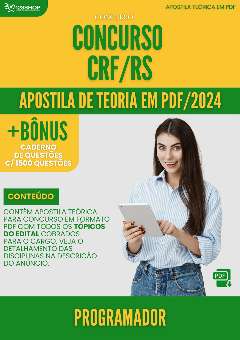 Apostila Teórica para Concurso CRF RS 2024 Programador - Com Caderno de Questões | loja123shop