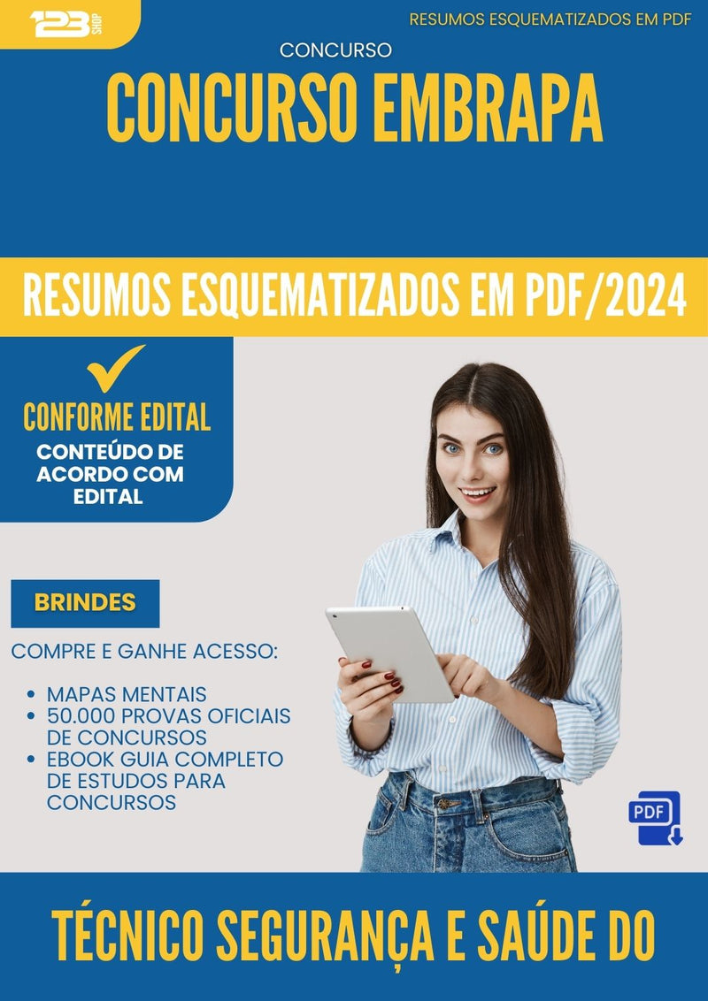 Resumos Esquematizados para Concurso Tecnico Seguranca E da Prefeitura Saude Do Trabalho Embrapa 2025 - Conteúdo de Acordo com Edital