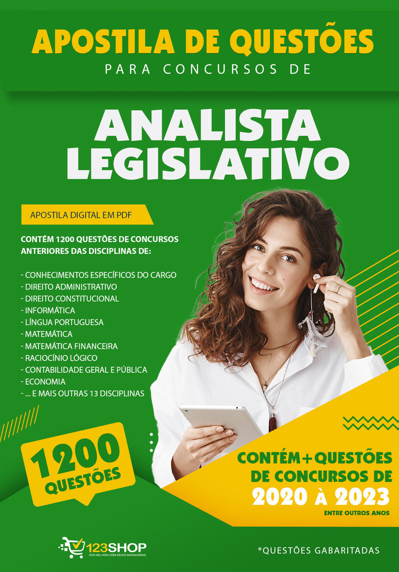 Simulado para Concursos de Analista Legislativo - Mais de 1.200 Questões Gabaritadas | loja123shop