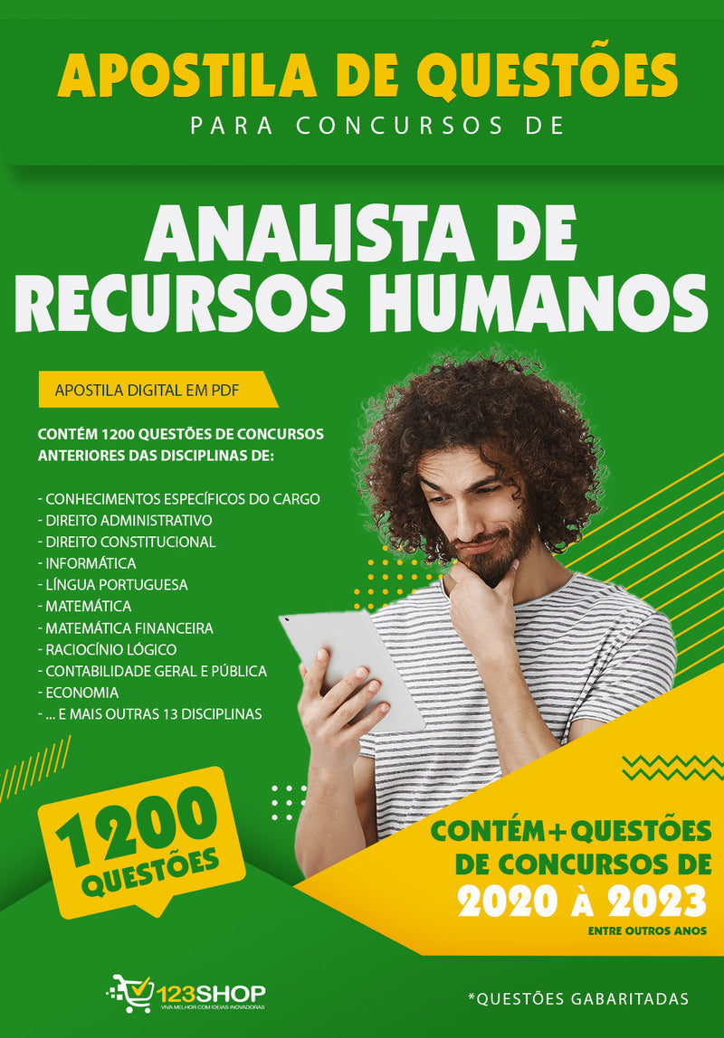 Simulado para Concursos de Analista de Recursos Humanos - Mais de 1.200 Questões Gabaritadas | loja123shop