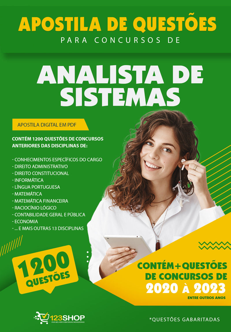 Simulado para Concursos de Analista de Sistemas - Mais de 1.200 Questões Gabaritadas | loja123shop