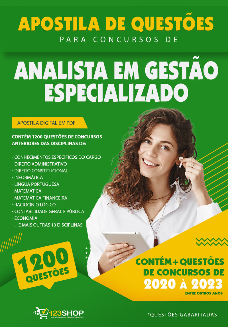 Simulado para Concursos de Analista em Gestão Especializado - Mais de 1.200 Questões Gabaritadas | loja123shop