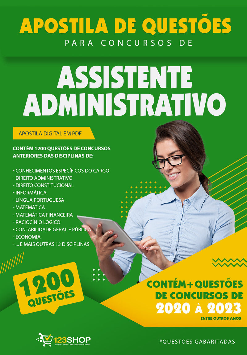 Simulado para Concursos de Assistente Administrativo - Mais de 1.200 Questões Gabaritadas | loja123shop